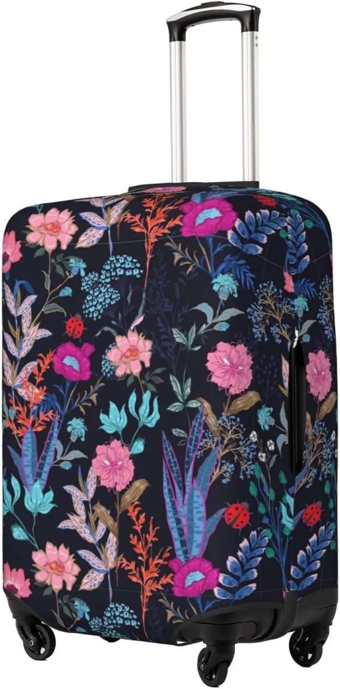 Travel Luggage Cover Suitcase Elastic Washable Night Garden Blooming Flower Floral 2 Suitcase Protector Bag,Dust-Proof With Zipper Closure Baggage Covers,Large