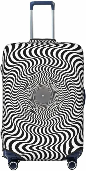 Travel Luggage Cover Suitcase Elastic Washable Optical Illusion Black White Sunburst Suitcase Protector Bag,Spandex Double-Sided Baggage Covers,Small