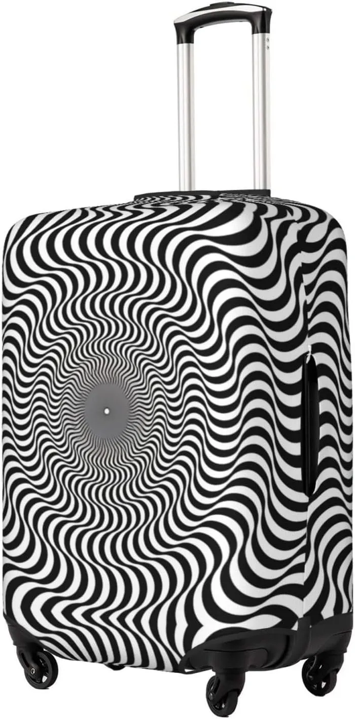 Travel Luggage Cover Suitcase Elastic Washable Optical Illusion Black White Sunburst Suitcase Protector Bag,Spandex Double-Sided Baggage Covers,Small