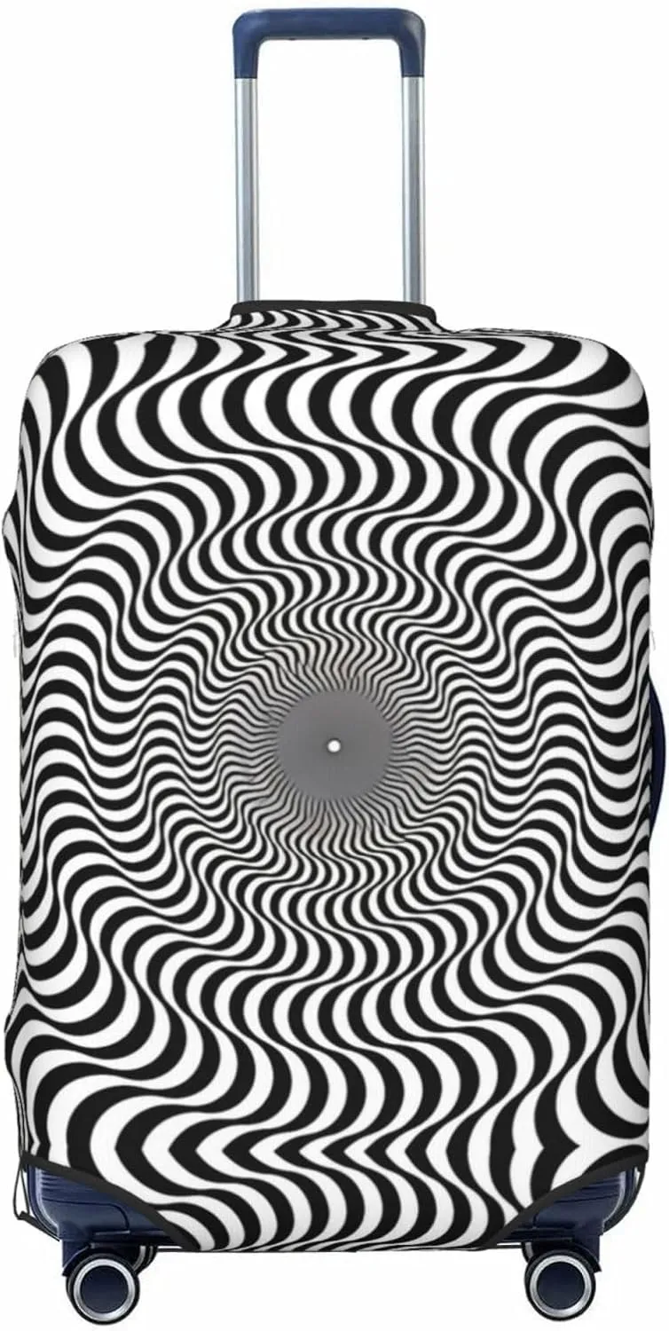 Travel Luggage Cover Suitcase Elastic Washable Optical Illusion Black White Sunburst Suitcase Protector Bag,Spandex Double-Sided Baggage Covers,Small