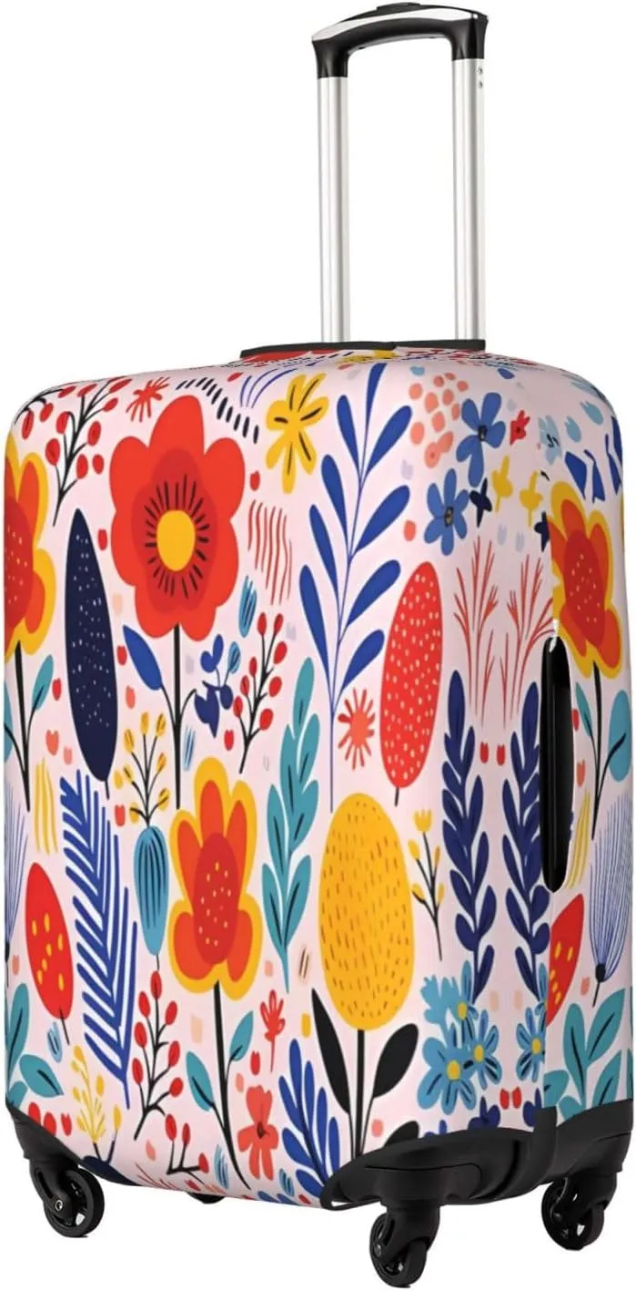 Travel Luggage Cover Suitcase Elastic Washable Retro Colorful Flowers Suitcase Protector Bag,Anti-Scratch Double-Sided Baggage Covers For Kid Adult,X-Large