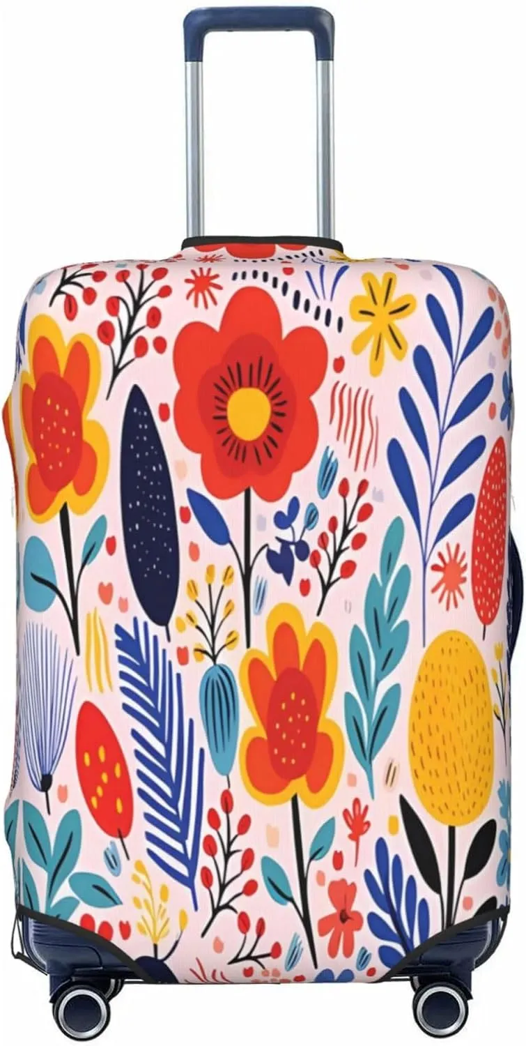 Travel Luggage Cover Suitcase Elastic Washable Retro Colorful Flowers Suitcase Protector Bag,Anti-Scratch Double-Sided Baggage Covers For Kid Adult,X-Large
