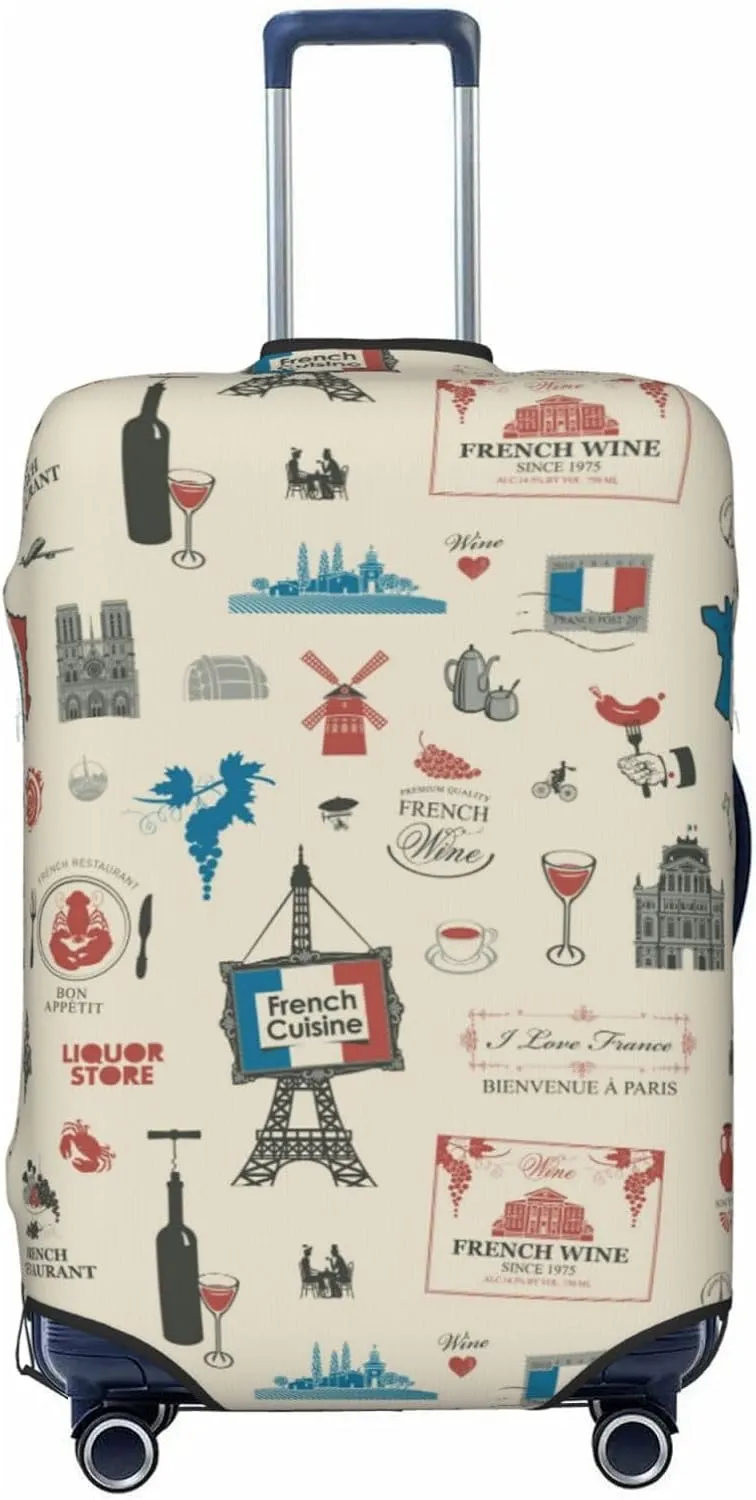 Travel Luggage Cover Suitcase Elastic Washable Retro France Paris Landmarks Suitcase Protector Bag,Anti-Scratch Double-Sided Baggage Covers,Large