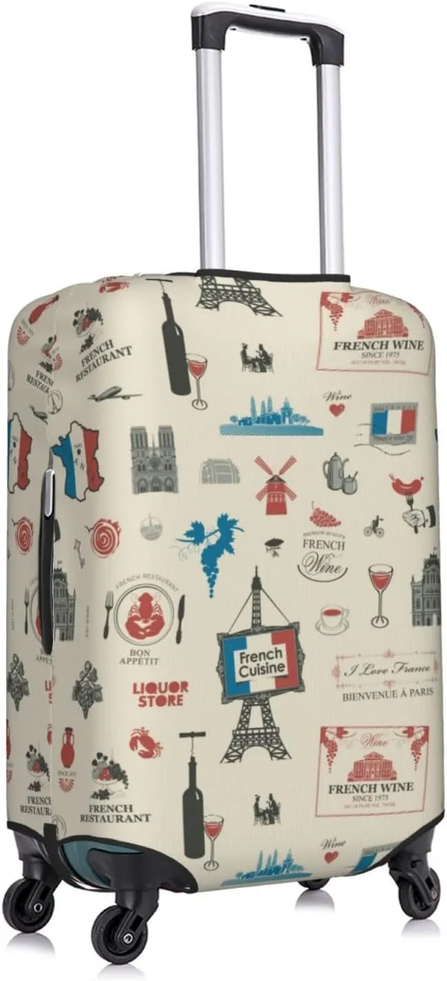 Travel Luggage Cover Suitcase Elastic Washable Retro France Paris Landmarks Suitcase Protector Bag,Anti-Scratch Double-Sided Baggage Covers,Large