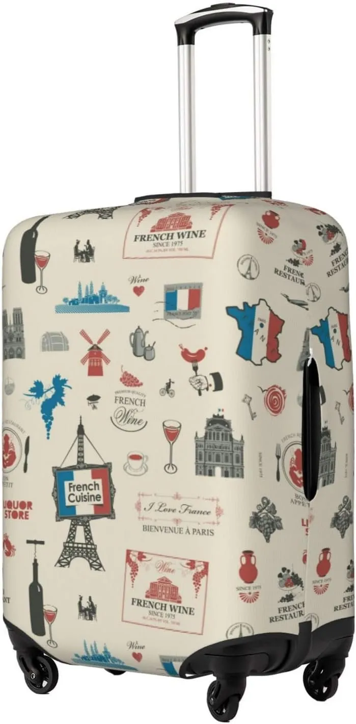 Travel Luggage Cover Suitcase Elastic Washable Retro France Paris Landmarks Suitcase Protector Bag,Anti-Scratch Double-Sided Baggage Covers,Large
