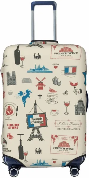 Travel Luggage Cover Suitcase Elastic Washable Retro France Paris Landmarks Suitcase Protector Bag,Anti-Scratch Double-Sided Baggage Covers,Large