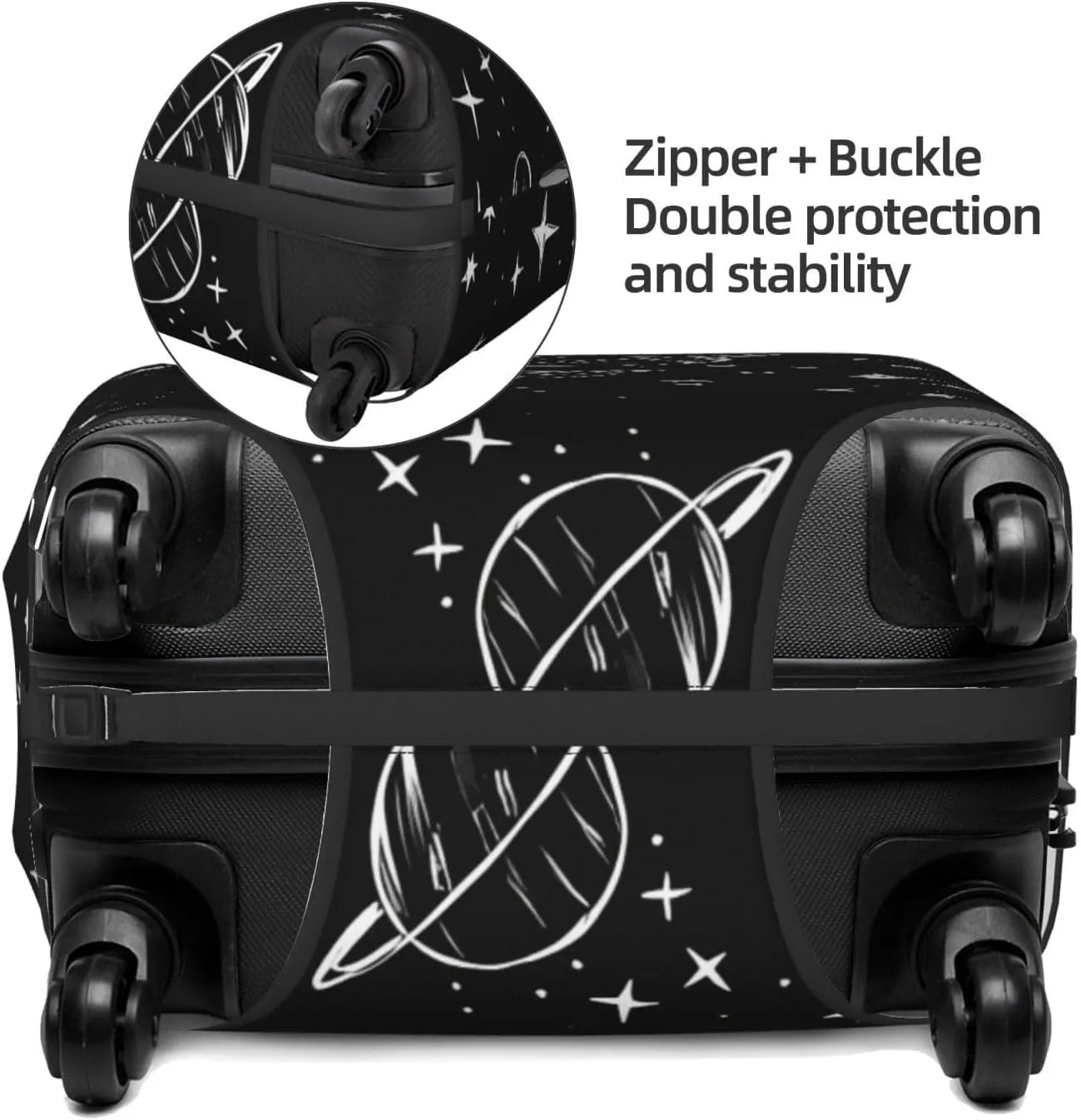 Travel Luggage Cover Suitcase Elastic Washable Space Planets Stars Doodle Suitcase Protector Bag,Anti-Scratch Double-Sided Baggage Covers,Large