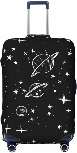 Travel Luggage Cover Suitcase Elastic Washable Space Planets Stars Doodle Suitcase Protector Bag,Anti-Scratch Double-Sided Baggage Covers,Large
