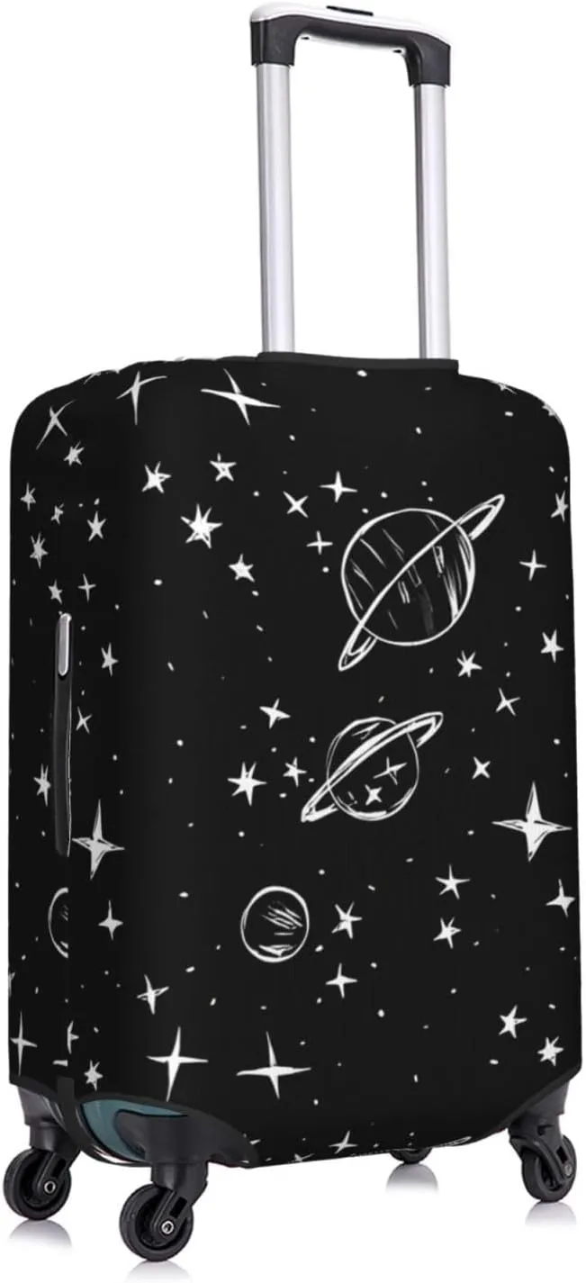 Travel Luggage Cover Suitcase Elastic Washable Space Planets Stars Doodle Suitcase Protector Bag,Anti-Scratch Double-Sided Baggage Covers,Large