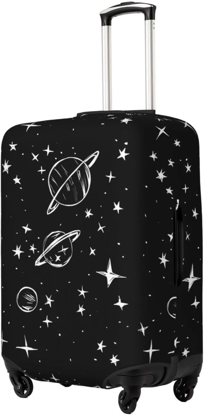 Travel Luggage Cover Suitcase Elastic Washable Space Planets Stars Doodle Suitcase Protector Bag,Anti-Scratch Double-Sided Baggage Covers,Large