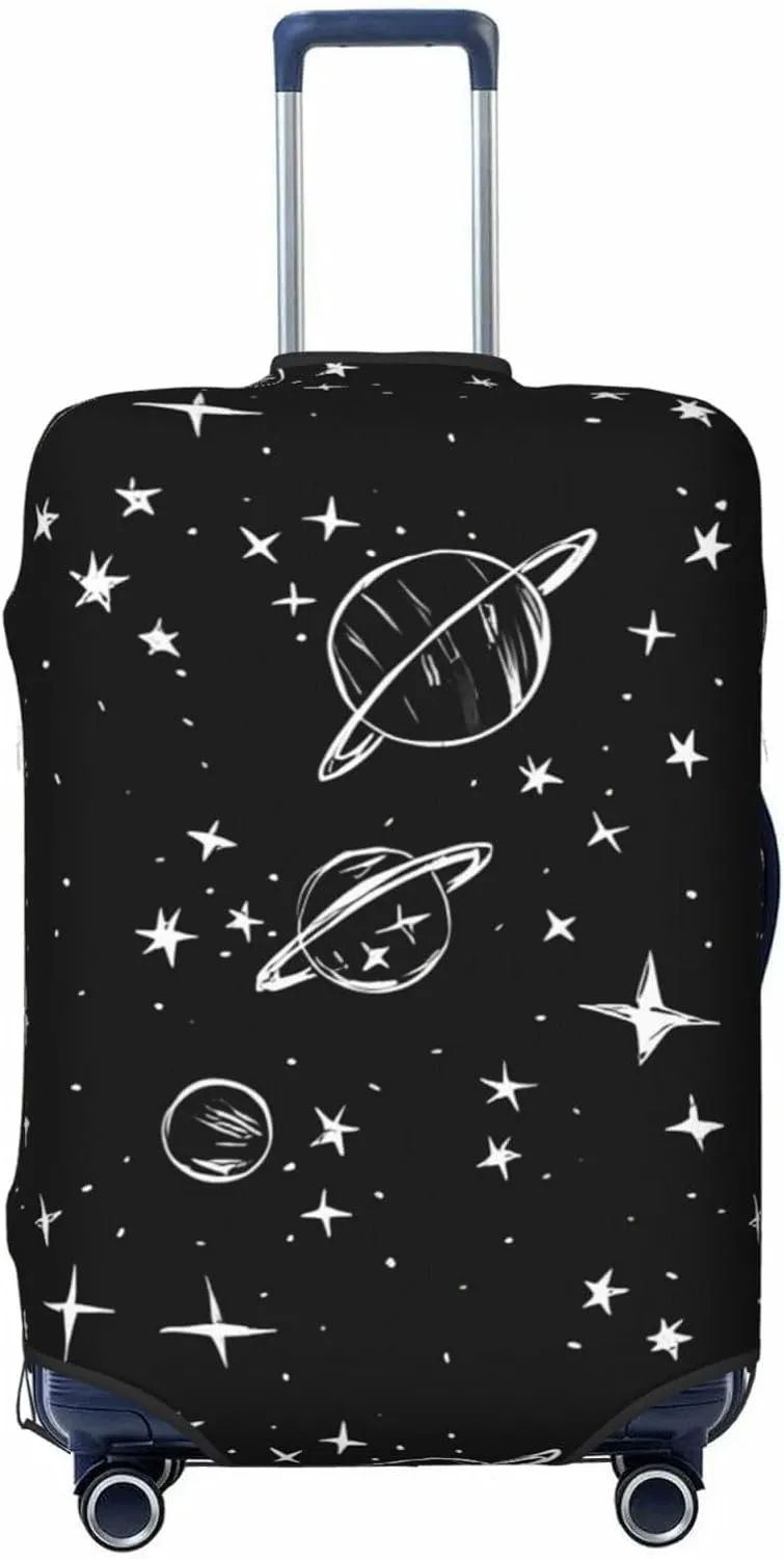 Travel Luggage Cover Suitcase Elastic Washable Space Planets Stars Doodle Suitcase Protector Bag,Anti-Scratch Double-Sided Baggage Covers,Large