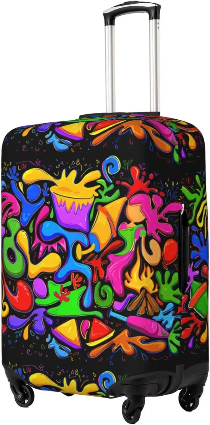 Travel Luggage Cover Suitcase Elastic Washable Stretch Abstract Doodle Suitcase Protector Bag,Anti-Scratch Spandex Double-Sided Baggage Covers For Wheeled Suitcase Kid Adult