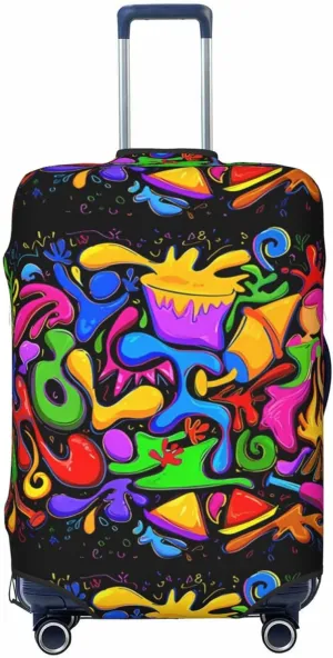 Travel Luggage Cover Suitcase Elastic Washable Stretch Abstract Doodle Suitcase Protector Bag,Anti-Scratch Spandex Double-Sided Baggage Covers For Wheeled Suitcase Kid Adult