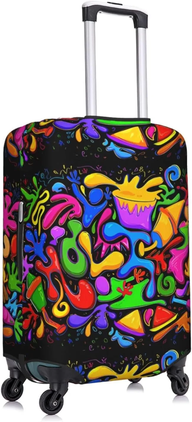 Travel Luggage Cover Suitcase Elastic Washable Stretch Abstract Doodle Suitcase Protector Bag,Anti-Scratch Spandex Double-Sided Baggage Covers For Wheeled Suitcase Kid Adult