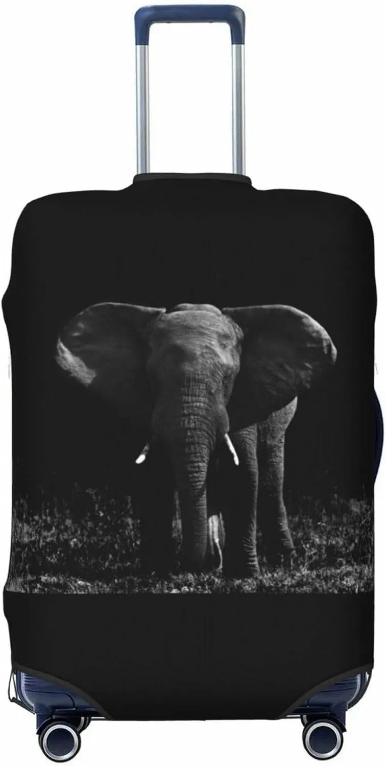 Travel Luggage Cover Suitcase Elastic Washable Stretch African Elephant Black White Suitcase Protector Bag,Anti-Scratch Spandex Double-Sided Baggage Covers For Wheeled Suitcase Kid Adult