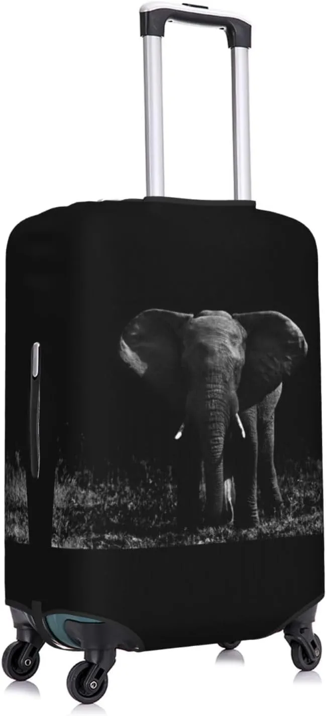 Travel Luggage Cover Suitcase Elastic Washable Stretch African Elephant Black White Suitcase Protector Bag,Anti-Scratch Spandex Double-Sided Baggage Covers For Wheeled Suitcase Kid Adult