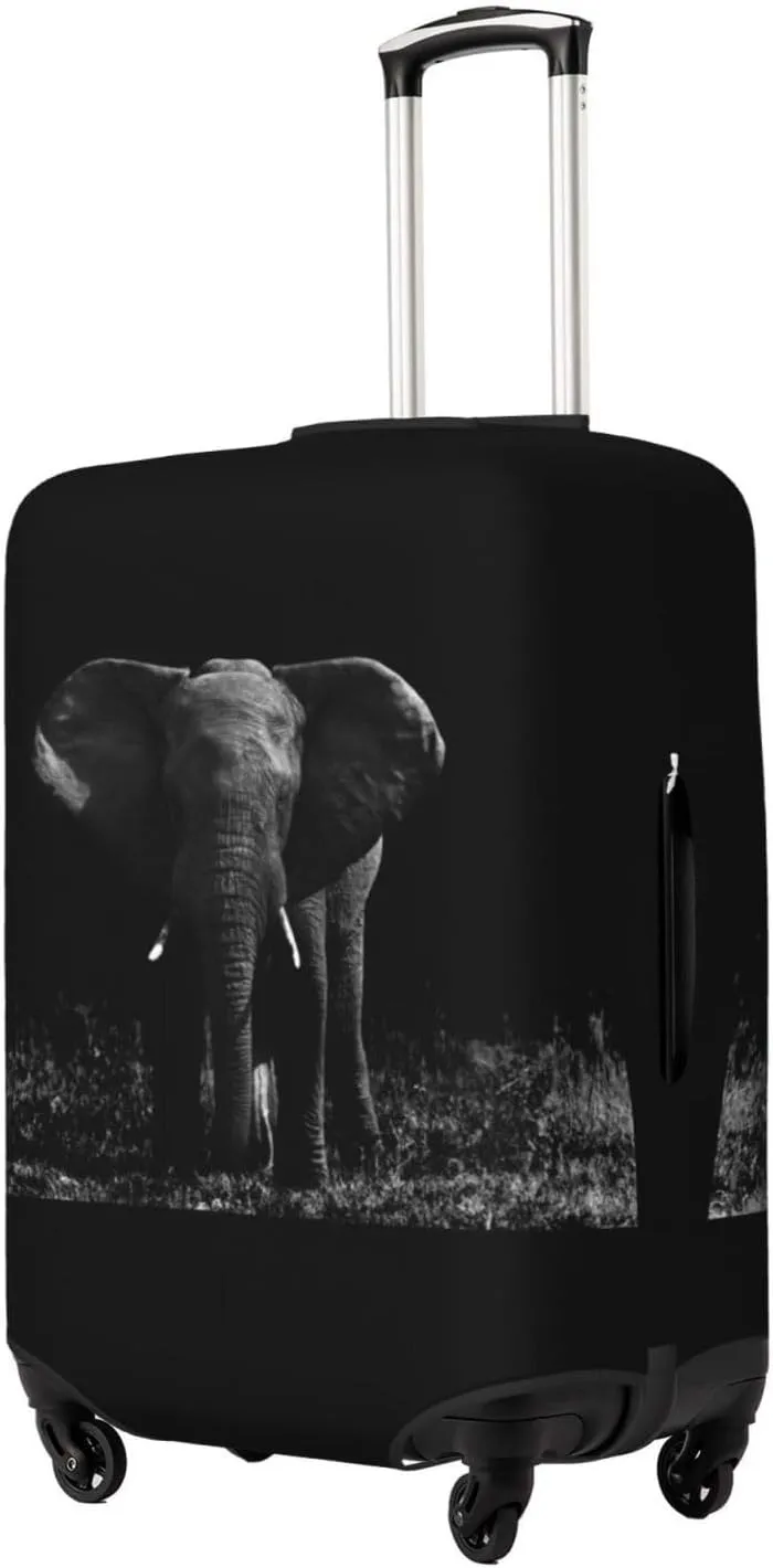 Travel Luggage Cover Suitcase Elastic Washable Stretch African Elephant Black White Suitcase Protector Bag,Anti-Scratch Spandex Double-Sided Baggage Covers For Wheeled Suitcase Kid Adult
