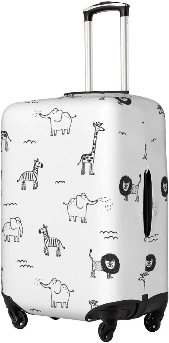 Travel Luggage Cover Suitcase Elastic Washable Stretch African Elephant Giraffe Doodle Suitcase Protector Bag,Anti-Scratch Spandex Double-Sided Baggage Covers For Wheeled Suitcase Kid Adult,Medium