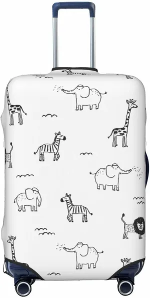 Travel Luggage Cover Suitcase Elastic Washable Stretch African Elephant Giraffe Doodle Suitcase Protector Bag,Anti-Scratch Spandex Double-Sided Baggage Covers For Wheeled Suitcase Kid Adult,Medium