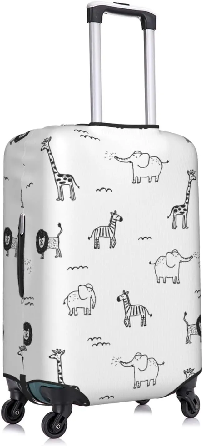 Travel Luggage Cover Suitcase Elastic Washable Stretch African Elephant Giraffe Doodle Suitcase Protector Bag,Anti-Scratch Spandex Double-Sided Baggage Covers For Wheeled Suitcase Kid Adult,Medium