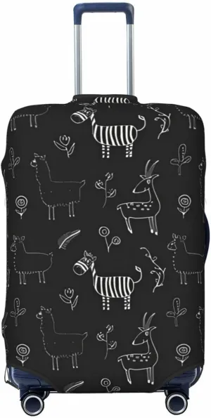 Travel Luggage Cover Suitcase Elastic Washable Stretch Alpaca Zebra Doodles Suitcase Protector Bag,Anti-Scratch Spandex Double-Sided Baggage Covers For Wheeled Suitcase Kid Adult,Medium