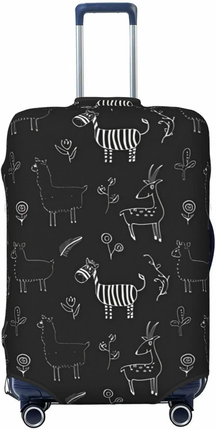 Travel Luggage Cover Suitcase Elastic Washable Stretch Alpaca Zebra Doodles Suitcase Protector Bag,Anti-Scratch Spandex Double-Sided Baggage Covers For Wheeled Suitcase Kid Adult,Medium