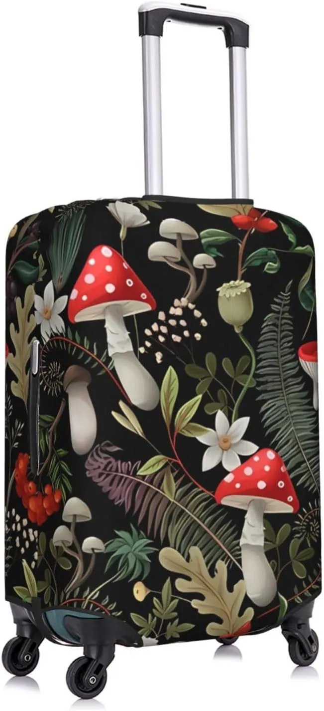 Travel Luggage Cover Suitcase Elastic Washable Stretch Autumn Mushrooms Fern Plants Suitcase Protector Bag,Anti-Scratch Spandex Double-Sided Baggage Covers For Wheeled Suitcase Kid Adult
