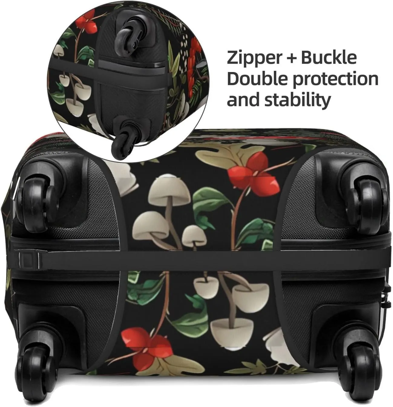 Travel Luggage Cover Suitcase Elastic Washable Stretch Autumn Mushrooms Fern Plants Suitcase Protector Bag,Anti-Scratch Spandex Double-Sided Baggage Covers For Wheeled Suitcase Kid Adult