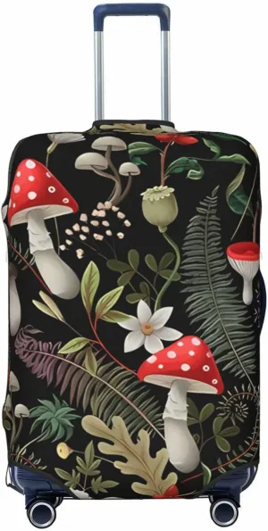 Travel Luggage Cover Suitcase Elastic Washable Stretch Autumn Mushrooms Fern Plants Suitcase Protector Bag,Anti-Scratch Spandex Double-Sided Baggage Covers For Wheeled Suitcase Kid Adult