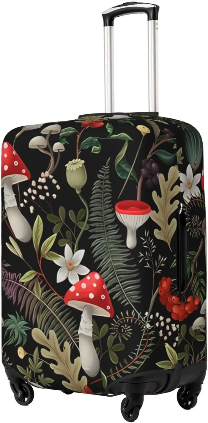 Travel Luggage Cover Suitcase Elastic Washable Stretch Autumn Mushrooms Fern Plants Suitcase Protector Bag,Anti-Scratch Spandex Double-Sided Baggage Covers For Wheeled Suitcase Kid Adult