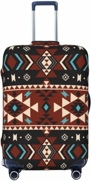 Travel Luggage Cover Suitcase Elastic Washable Stretch Aztec Geometric Boho Ethnic Tribal Suitcase Protector Bag,Anti-Scratch Spandex Double-Sided Baggage Covers For Wheeled Suitcase Kid Adult