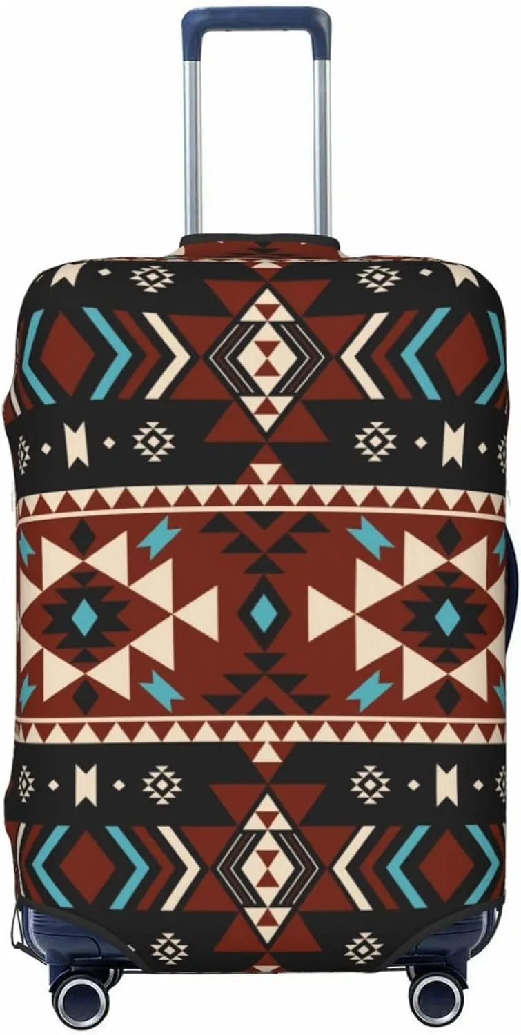 Travel Luggage Cover Suitcase Elastic Washable Stretch Aztec Geometric Boho Ethnic Tribal Suitcase Protector Bag,Anti-Scratch Spandex Double-Sided Baggage Covers For Wheeled Suitcase Kid Adult