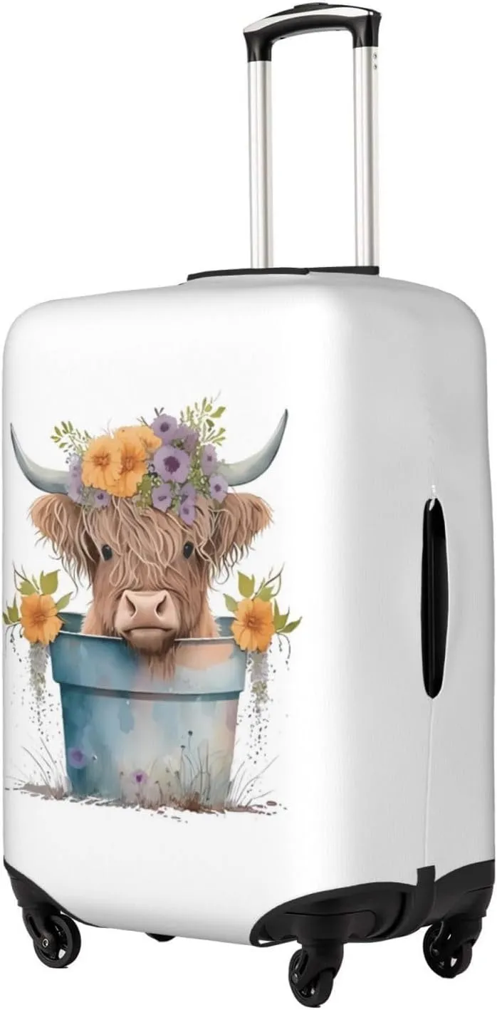 Travel Luggage Cover Suitcase Elastic Washable Stretch Baby Highland Cow White Suitcase Protector Bag,Anti-Scratch Dust-Proof With Zipper Closure Baggage Covers For Wheeled Suitcase Kid Adult,Small