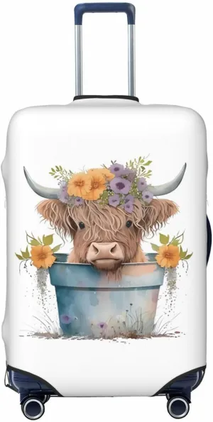 Travel Luggage Cover Suitcase Elastic Washable Stretch Baby Highland Cow White Suitcase Protector Bag,Anti-Scratch Dust-Proof With Zipper Closure Baggage Covers For Wheeled Suitcase Kid Adult,Small