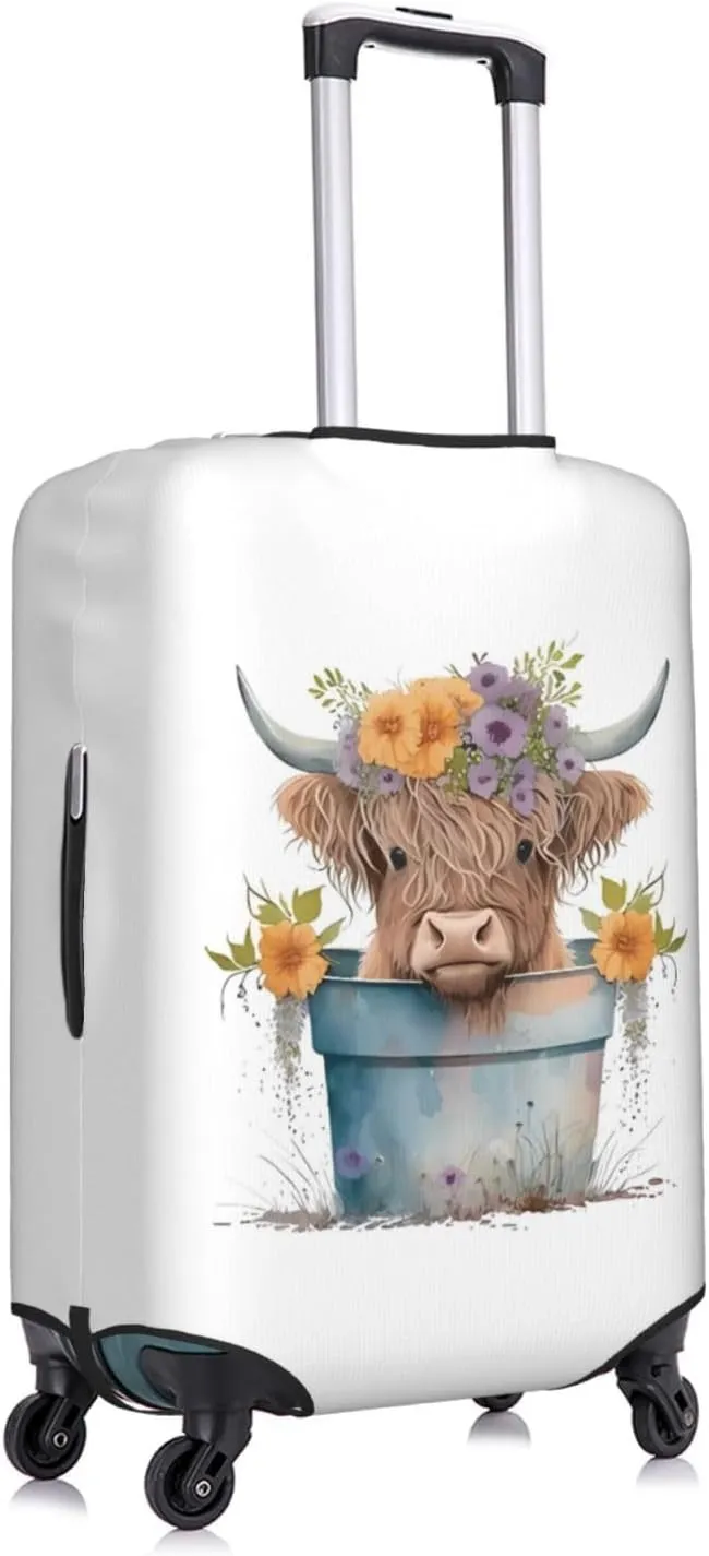 Travel Luggage Cover Suitcase Elastic Washable Stretch Baby Highland Cow White Suitcase Protector Bag,Anti-Scratch Dust-Proof With Zipper Closure Baggage Covers For Wheeled Suitcase Kid Adult,Small