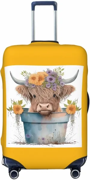 Travel Luggage Cover Suitcase Elastic Washable Stretch Baby Highland Cow Yellow Suitcase Protector Bag,Anti-Scratch Spandex Double-Sided Baggage Covers For Wheeled Suitcase Kid Adult,Medium