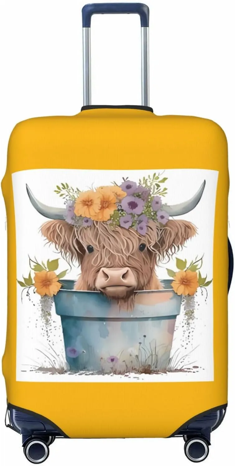Travel Luggage Cover Suitcase Elastic Washable Stretch Baby Highland Cow Yellow Suitcase Protector Bag,Anti-Scratch Spandex Double-Sided Baggage Covers For Wheeled Suitcase Kid Adult,Medium