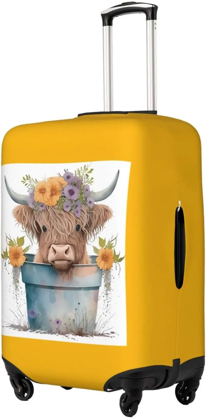 Travel Luggage Cover Suitcase Elastic Washable Stretch Baby Highland Cow Yellow Suitcase Protector Bag,Anti-Scratch Spandex Double-Sided Baggage Covers For Wheeled Suitcase Kid Adult,Medium