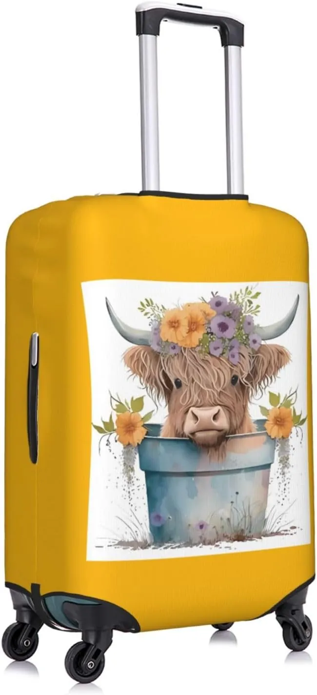 Travel Luggage Cover Suitcase Elastic Washable Stretch Baby Highland Cow Yellow Suitcase Protector Bag,Anti-Scratch Spandex Double-Sided Baggage Covers For Wheeled Suitcase Kid Adult,Medium