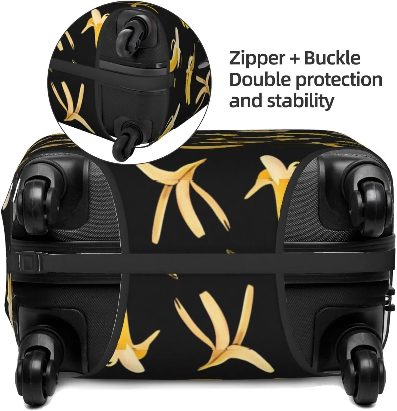 Travel Luggage Cover Suitcase Elastic Washable Stretch Banana Black Suitcase Protector Bag,Anti-Scratch Spandex With Zipper Closure Baggage Covers For Wheeled Suitcase Kid Adult