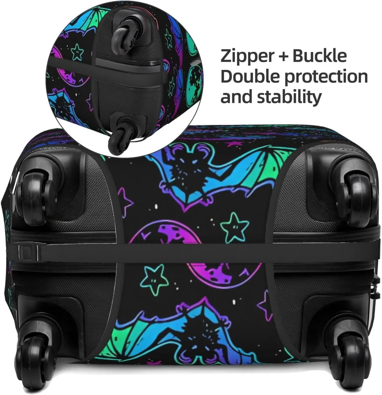 Travel Luggage Cover Suitcase Elastic Washable Stretch Bats And Moons Suitcase Protector Bag,Anti-Scratch Dust-Proof Double-Sided Baggage Covers For Wheeled Suitcase Kid Adult