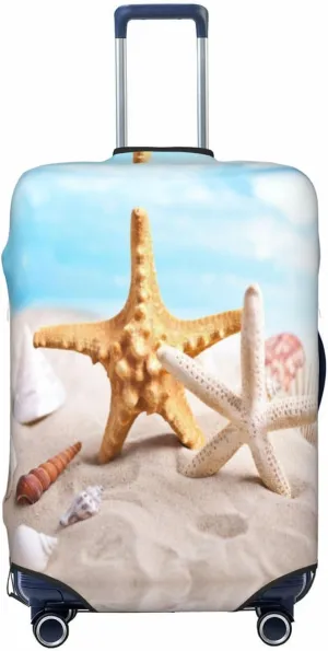 Travel Luggage Cover Suitcase Elastic Washable Stretch Beach Starfish Seashell Suitcase Protector Bag,Anti-Scratch Spandex Double-Sided Baggage Covers For Wheeled Suitcase Kid Adult