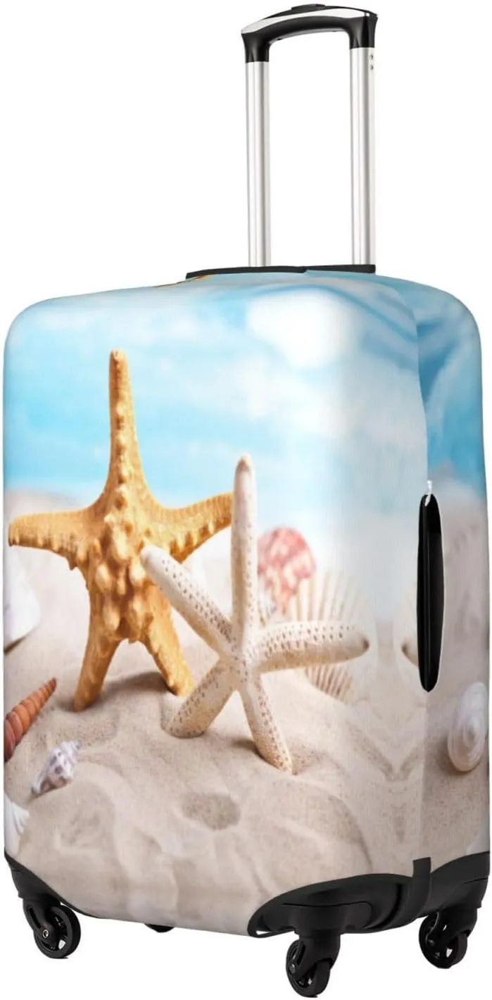 Travel Luggage Cover Suitcase Elastic Washable Stretch Beach Starfish Seashell Suitcase Protector Bag,Anti-Scratch Spandex Double-Sided Baggage Covers For Wheeled Suitcase Kid Adult