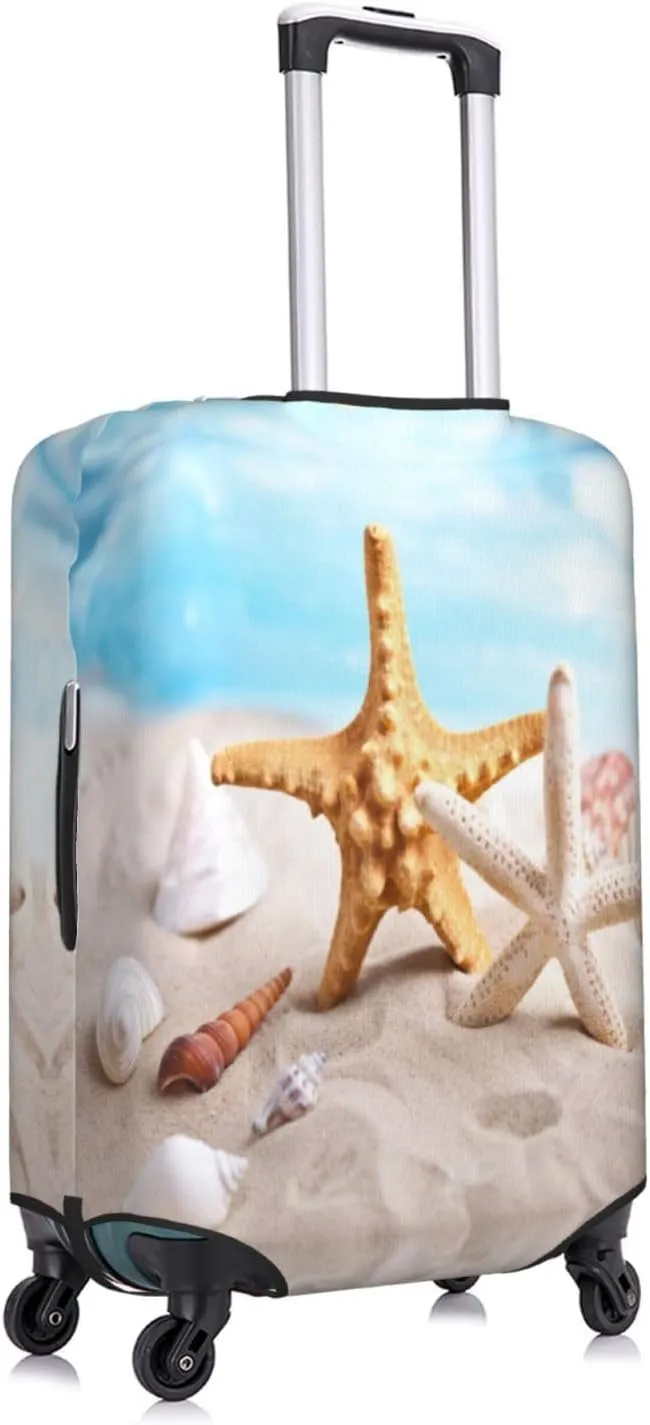 Travel Luggage Cover Suitcase Elastic Washable Stretch Beach Starfish Seashell Suitcase Protector Bag,Anti-Scratch Spandex Double-Sided Baggage Covers For Wheeled Suitcase Kid Adult