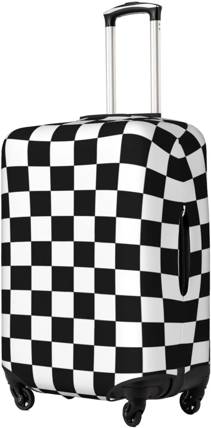 Travel Luggage Cover Suitcase Elastic Washable Stretch Black And White Plaid Checkered Suitcase Protector Bag,Anti-Scratch Spandex With Zipper Closure Baggage Covers For Wheeled Suitcase Kid Adult