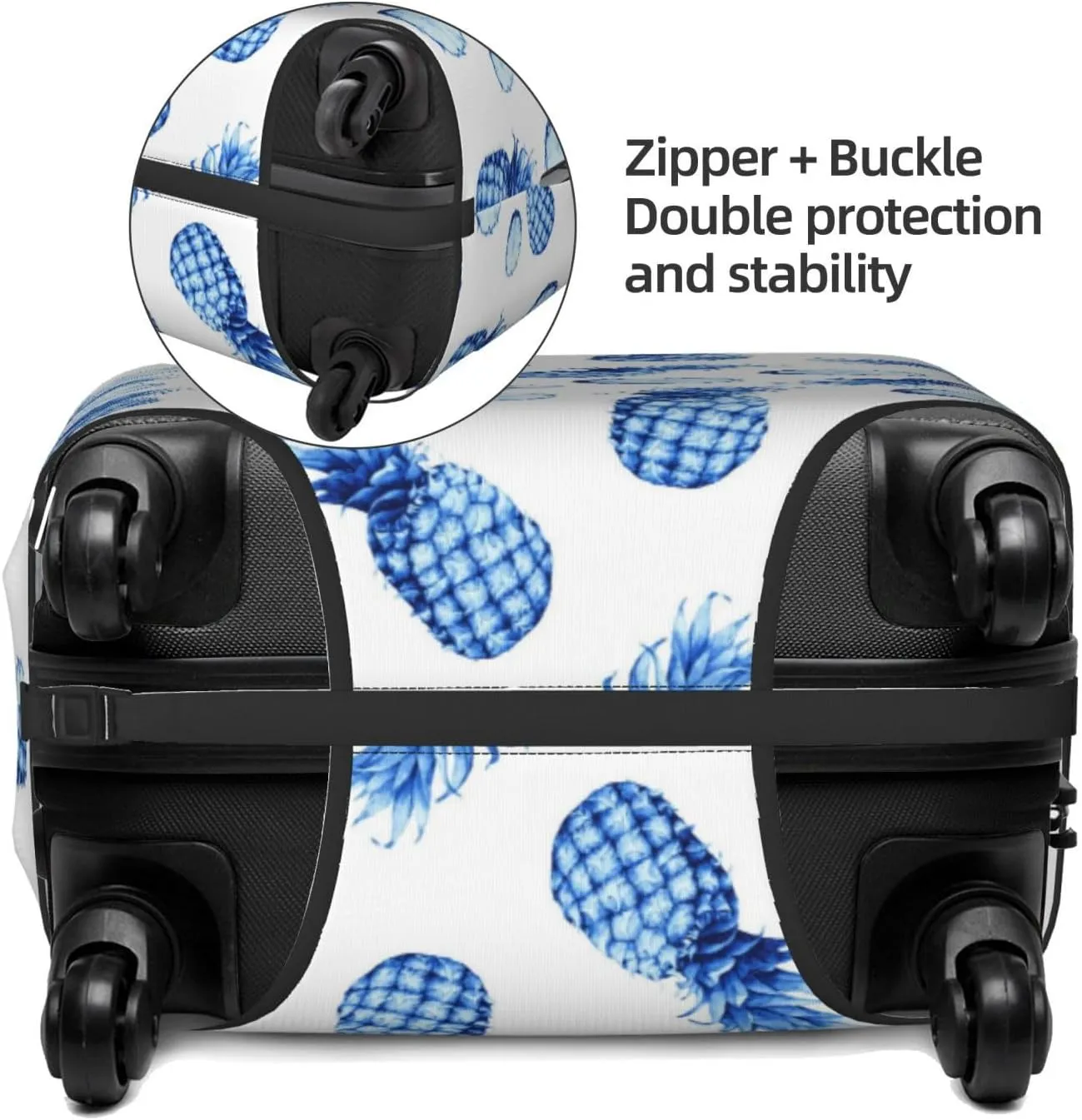 Travel Luggage Cover Suitcase Elastic Washable Stretch Blue Pineapples Suitcase Protector Bag,Anti-Scratch Dust-Proof With Zipper Closure Baggage Covers For Wheeled Suitcase Kid Adult,Large