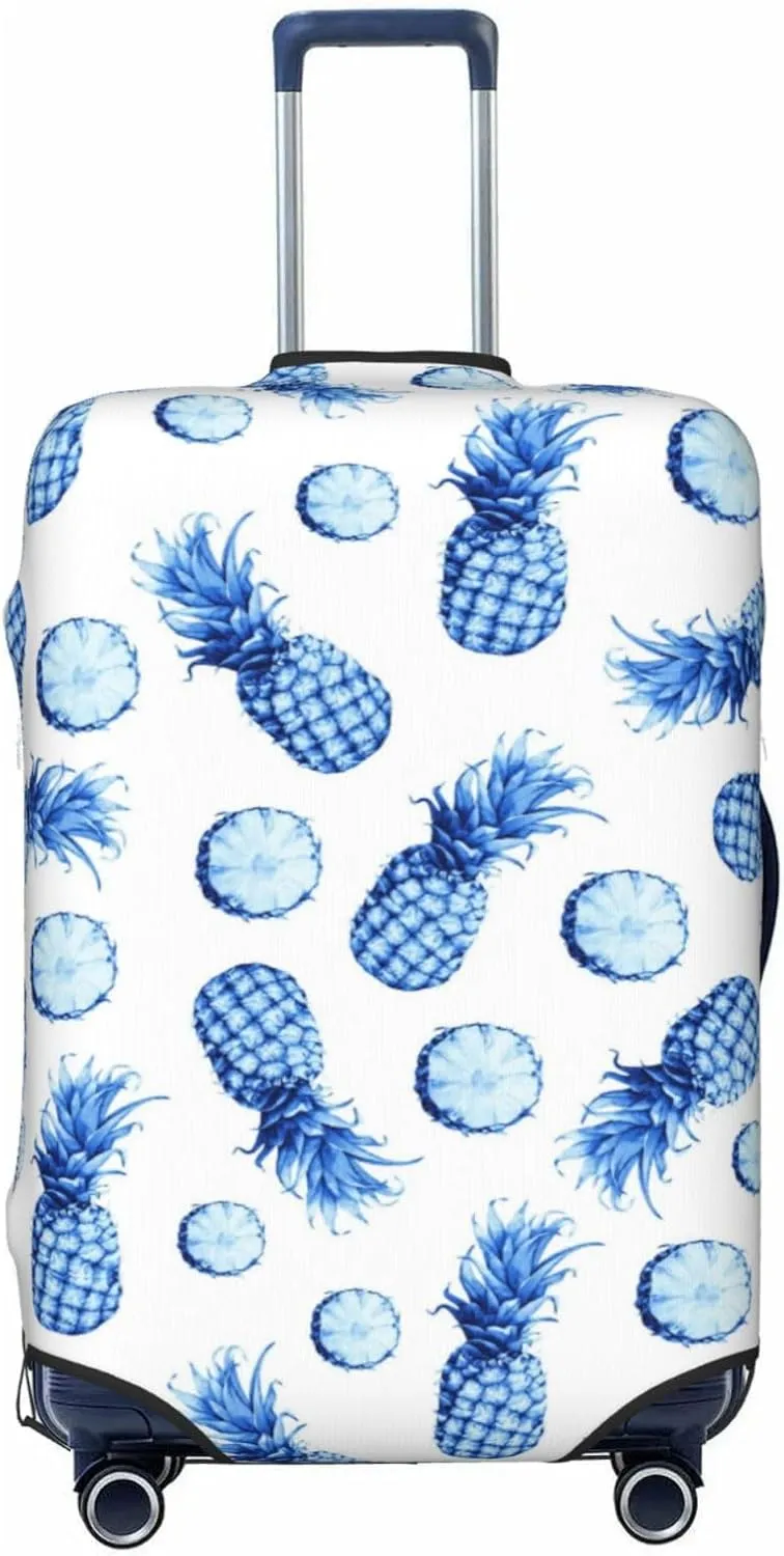 Travel Luggage Cover Suitcase Elastic Washable Stretch Blue Pineapples Suitcase Protector Bag,Anti-Scratch Dust-Proof With Zipper Closure Baggage Covers For Wheeled Suitcase Kid Adult,Large