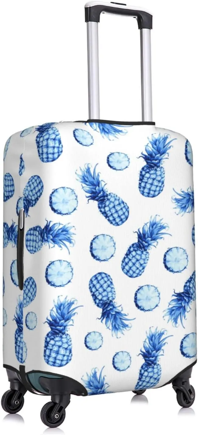 Travel Luggage Cover Suitcase Elastic Washable Stretch Blue Pineapples Suitcase Protector Bag,Anti-Scratch Dust-Proof With Zipper Closure Baggage Covers For Wheeled Suitcase Kid Adult,Large