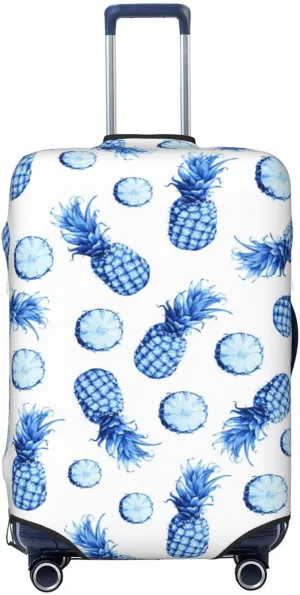 Travel Luggage Cover Suitcase Elastic Washable Stretch Blue Pineapples Suitcase Protector Bag,Anti-Scratch Dust-Proof With Zipper Closure Baggage Covers For Wheeled Suitcase Kid Adult,Large