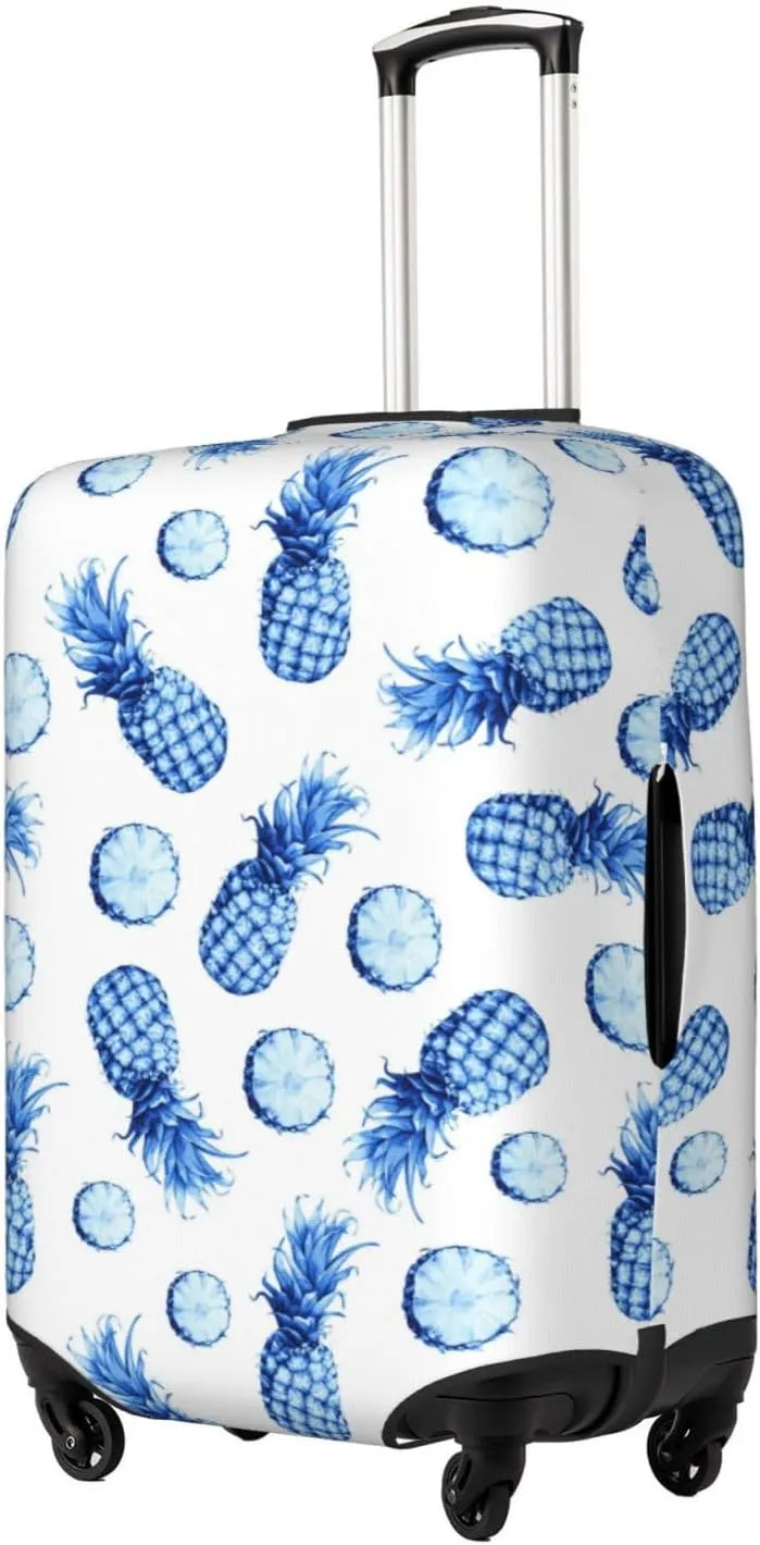 Travel Luggage Cover Suitcase Elastic Washable Stretch Blue Pineapples Suitcase Protector Bag,Anti-Scratch Dust-Proof With Zipper Closure Baggage Covers For Wheeled Suitcase Kid Adult,Large